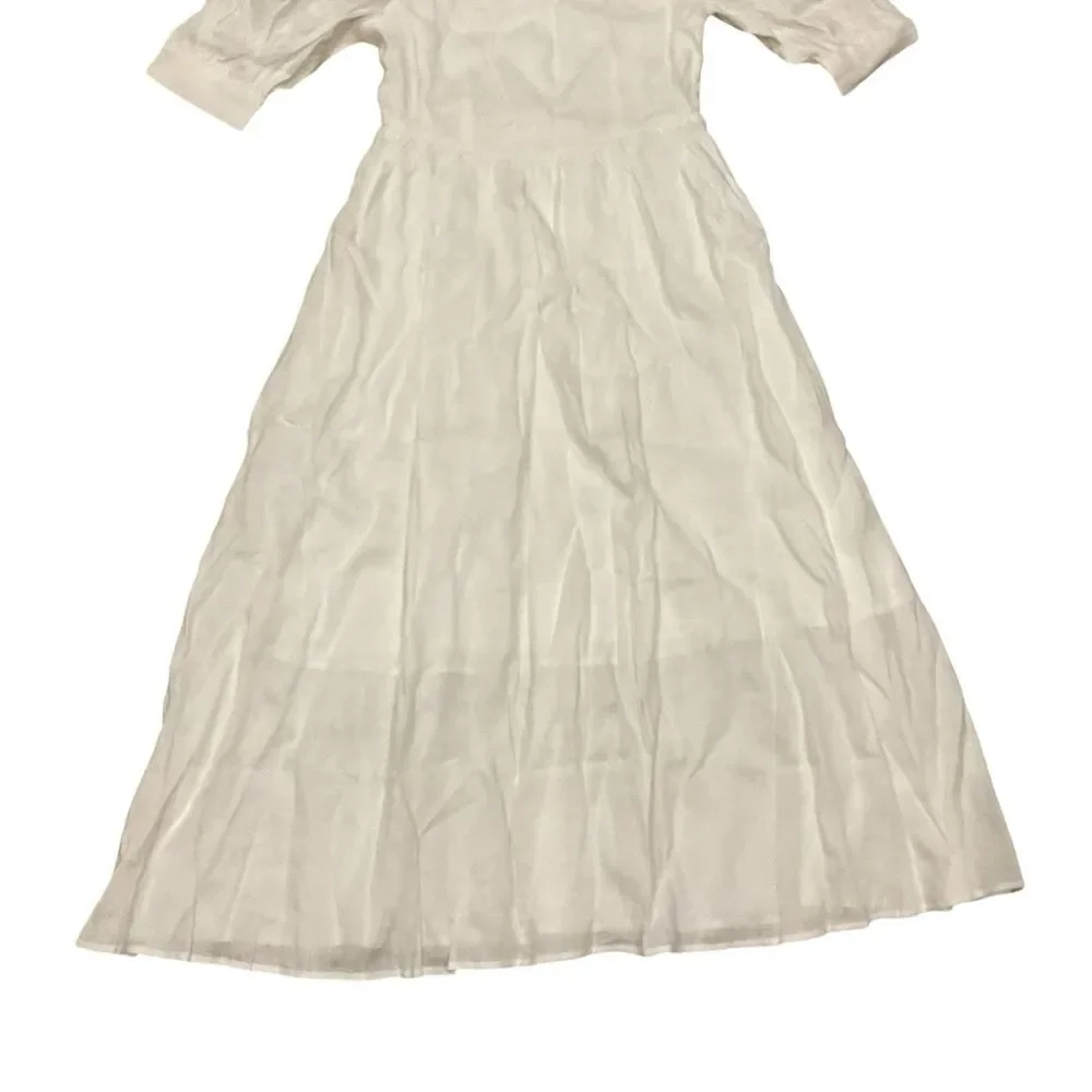 Hirsch & Timber White Linen Maxi Dress M Boho Cottagecore Lagenlook Prairie - Picture 13 of 16